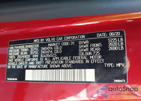 2021 Volvo Xc60 T5 Inscription from USA, damaged, VIN YV4102DL5M1682326